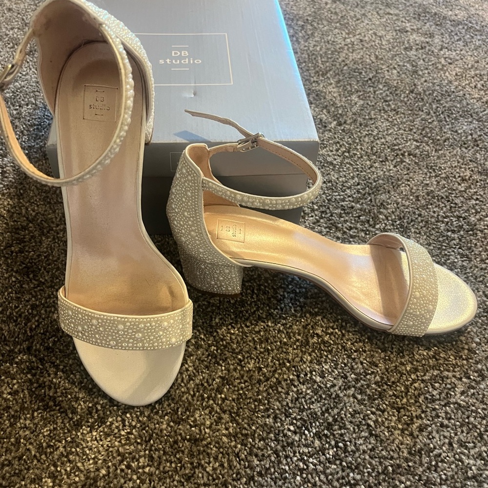 David's Bridal Sparkling Cream Block Heels